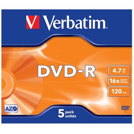Verbatim DVD-R, Matt Silver, 43519, 4.7GB, 16x, jewel box, 5-pack, bez možnosti potisku, 12cm, pro archivaci dat