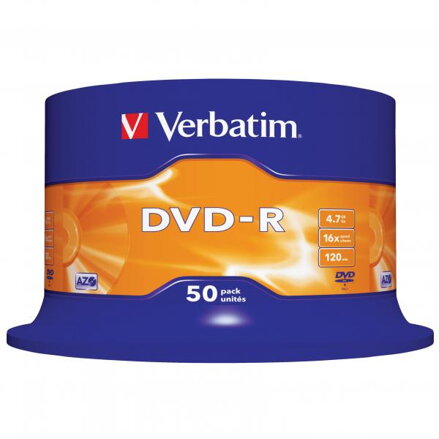 Verbatim DVD-R, Matt Silver, 43548, 4.7GB, 16x, spindle, 50-pack, bez možnosti potisku, 12cm, pro archivaci dat
