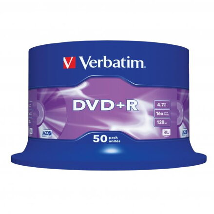 Verbatim DVD+R, Matt Silver, 43550, 4.7GB, 16x, spindle, 50-pack, bez možnosti potisku, 12cm, pro archivaci dat
