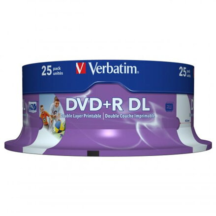 Verbatim DVD+R DL, Double Layer Wide Inkjet Printable, 43667, 8.5GB, 8x, spindle, 25-pack, 12cm, pro archivaci dat