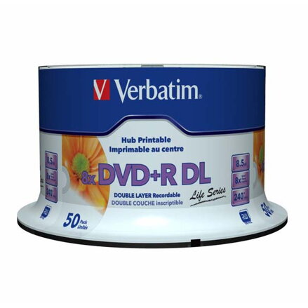 Verbatim DVD+R DL, Double Layer Inkjet Printable, 97693, 8.5GB, 8x, spindle, 50-pack, 12cm, pro archivaci dat