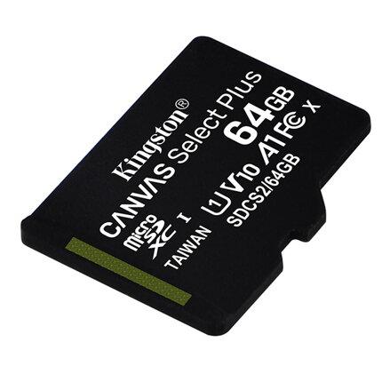 Kingston paměťová karta Canvas Select Plus, 64GB, micro SDXC, SDCS2/64GBSP, UHS-I U1 (Class 10), bez adaptéru, A1