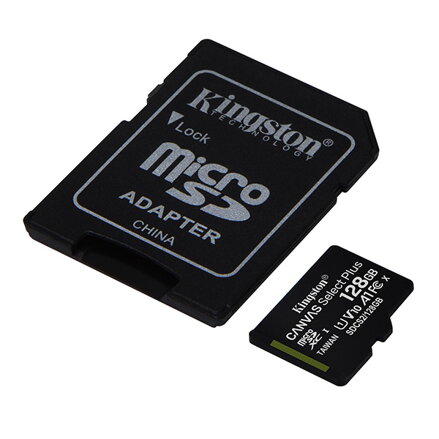 Kingston paměťová karta Canvas Select Plus, 128GB, micro SDXC, SDCS2/128GB, UHS-I U1 (Class 10), s adaptérem, A1
