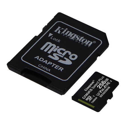 Kingston paměťová karta Canvas Select Plus, 256GB, micro SDXC, SDCS2/256GB, UHS-I U1 (Class 10), s adaptérem, A1