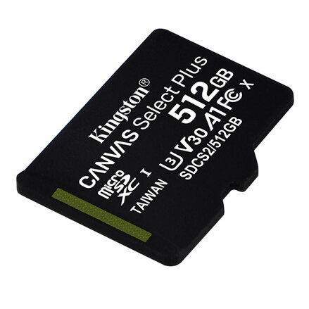 Kingston paměťová karta Canvas Select Plus, 512GB, micro SDXC, SDCS2/512GBSP, UHS-I U1 (Class 10), A1