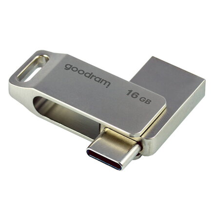 Goodram USB flash disk, USB 3.0, 16GB, ODA3, stříbrný, ODA3-0160S0R11, USB A / USB C, s otočnou krytkou