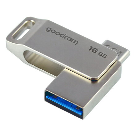 Goodram USB flash disk, USB 3.0, 16GB, ODA3, stříbrný, ODA3-0160S0R11, USB A / USB C, s otočnou krytkou