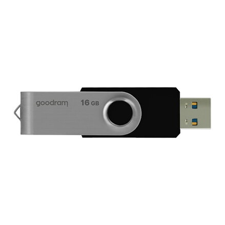 Goodram USB flash disk, USB 3.0 (3.2 Gen 1), 16GB, UTS3, černý, UTS3-0160K0R11, USB A, s otočnou krytkou