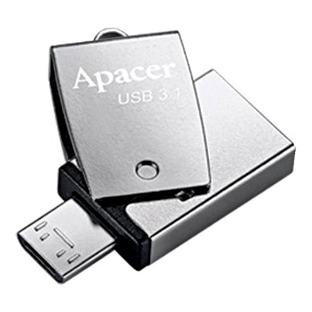 Apacer USB flash disk OTG, USB 3.0 (3.2 Gen 1), 64GB, AH750, stříbrný, AP64GAH750S-1, USB A / USB Micro  B, s otočnou krytkou