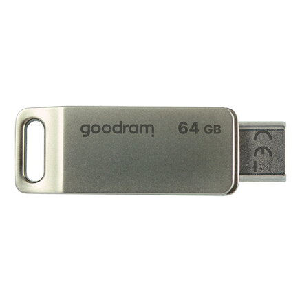 Goodram USB flash disk, USB 3.0 (3.2 Gen 1), 64GB, ODA3, stříbrný, ODA3-0640S0R11, USB A / USB C, s otočnou krytkou
