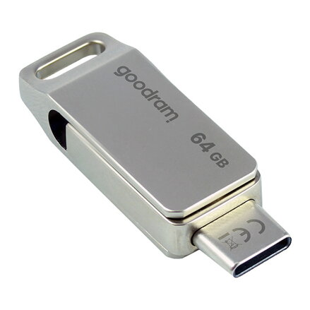 Goodram USB flash disk, USB 3.0 (3.2 Gen 1), 64GB, ODA3, stříbrný, ODA3-0640S0R11, USB A / USB C, s otočnou krytkou