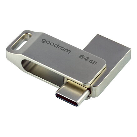 Goodram USB flash disk, USB 3.0 (3.2 Gen 1), 64GB, ODA3, stříbrný, ODA3-0640S0R11, USB A / USB C, s otočnou krytkou