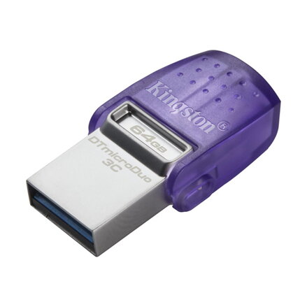 Kingston USB flash disk OTG, USB 3.0 (3.2 Gen 1), 64GB, Data Traveler microDuo3 G2, stříbrno-fialový, DTDUO3CG3/64GB, USB A / USB