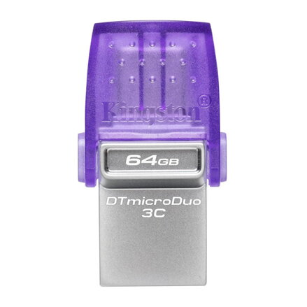 Kingston USB flash disk OTG, USB 3.0 (3.2 Gen 1), 64GB, Data Traveler microDuo3 G2, stříbrno-fialový, DTDUO3CG3/64GB, USB A / USB