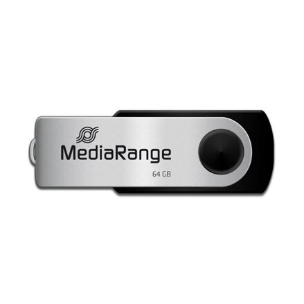 MediaRange USB flash disk, USB 2.0, 64GB, černý, MR912, USB A, swivel
