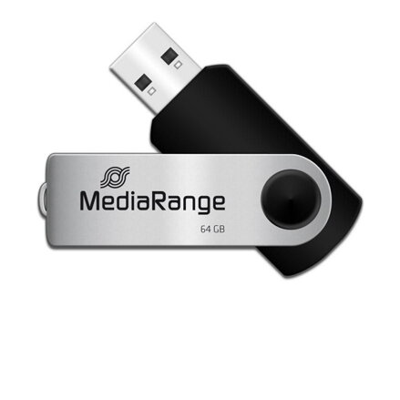 MediaRange USB flash disk, USB 2.0, 64GB, černý, MR912, USB A, swivel
