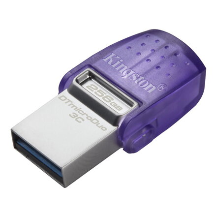 Kingston USB flash disk OTG, USB 3.0 (3.2 Gen 1), 256GB, Data Traveler microDuo3 G2, stříbrno-fialový, DTDUO3CG3/256GB, USB A / US