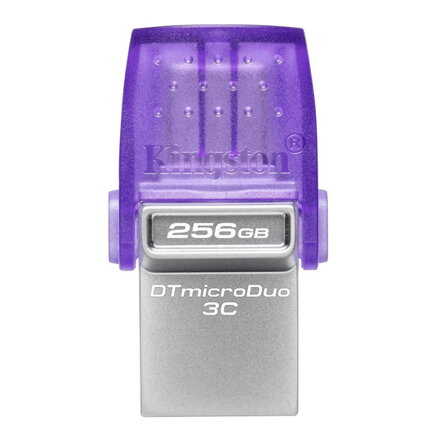 Kingston USB flash disk OTG, USB 3.0 (3.2 Gen 1), 256GB, Data Traveler microDuo3 G2, stříbrno-fialový, DTDUO3CG3/256GB, USB A / US