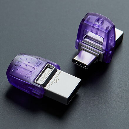 Kingston USB flash disk OTG, USB 3.0 (3.2 Gen 1), 256GB, Data Traveler microDuo3 G2, stříbrno-fialový, DTDUO3CG3/256GB, USB A / US