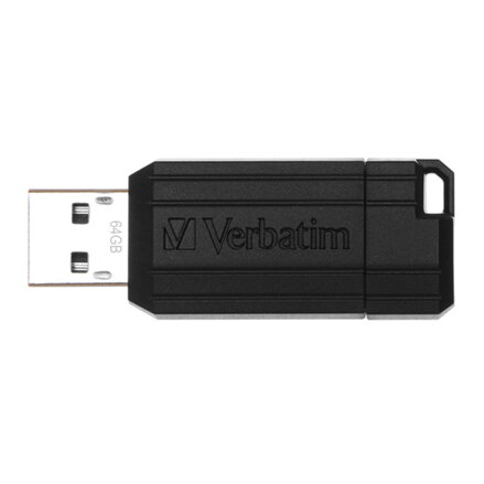Verbatim USB flash disk, USB 2.0, 64GB, PinStripe, Store N Go, černý, 49065, USB A, s výsuvným konektorem