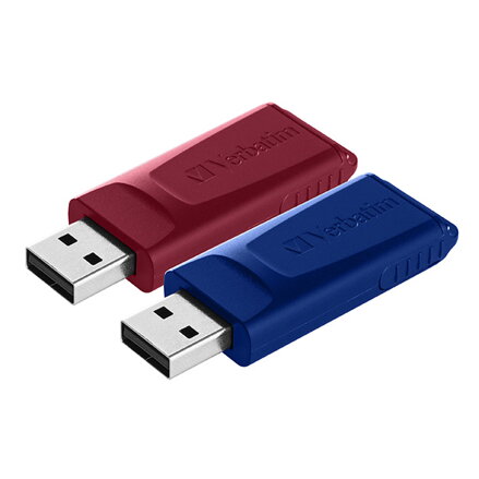 Verbatim USB flash disk, USB 2.0, 32GB, Slider, červený, modrý, 49327, USB A, s výsuvným konektorem, 2 ks