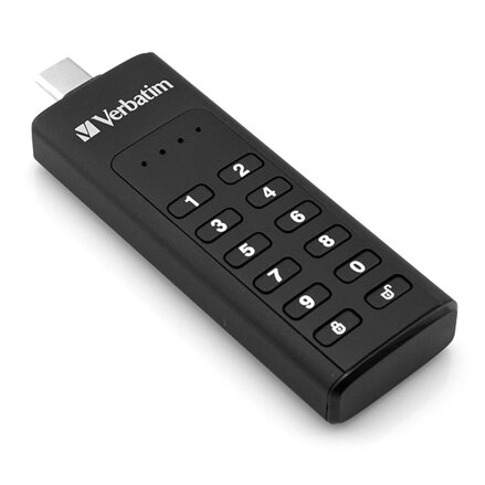 Verbatim USB flash disk, USB 3.0, 128GB, Keypad Secure, černý, 49432, USB C, 256bitové hardwarové šifrování AES, LED indikátor