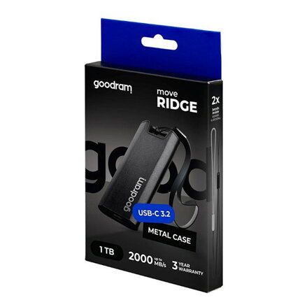 SSD Externí Goodram Move Ridge, SSDR-GMRE-01T-K0, 1000GB, černý, USB-C 3.2