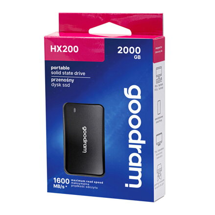 SSD Goodram externí USB 3.2 Gen. 2x2 Type-C, 2TB, HX200, SSDPR-HX200-2K0, 1600 MB/s-R, 1500 MB/s-W