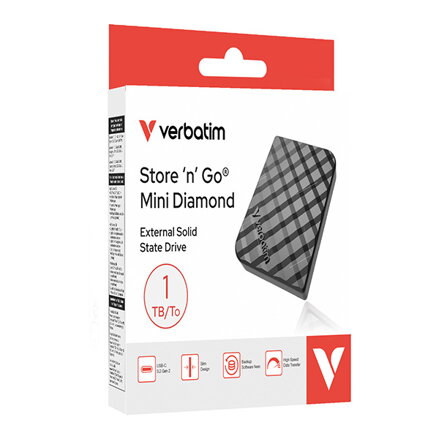 SSD Externí Verbatim Store ,n ,Go Mini Diamond, 32025, 1000GB, černá, 1000 MB/s MB/s-R, USB C, 1000 MB/s MB/s-W