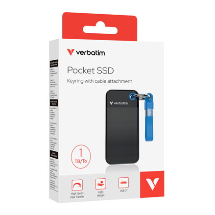 SSD Externí Verbatim Pocket SSD Black/Blue, 32191, 1000GB, modrý, M.2, obsahuje USB C kabel a pytlík, 1000 MB/s-R, USB-C, 1000 MB/