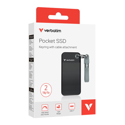 SSD Externí Verbatim Pocket SSD Black/Grey, 32194, 2000GB, černý, M.2, obsahuje USB C kabel a pytlík, 1000 MB/s-R, USB-C, 1000 MB/