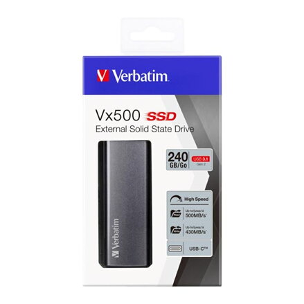 SSD Externí Verbatim Vx500, 47442, 240GB, stříbrný, 2.5", USB-C