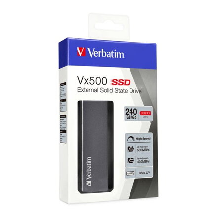 SSD Externí Verbatim Vx500, 47442, 240GB, stříbrný, 2.5", USB-C