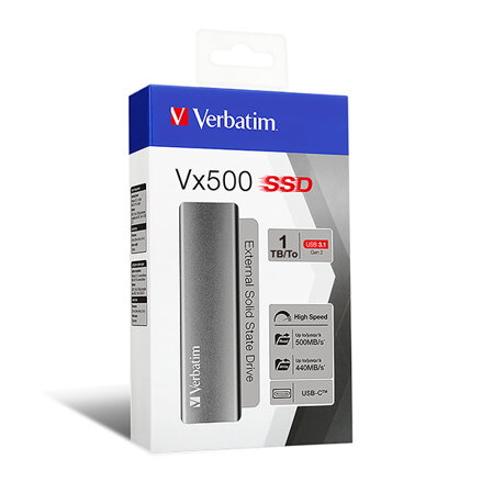 SSD Externí Verbatim Vx500, 47444, 1000GB, stříbrný, 2.5", USB-C