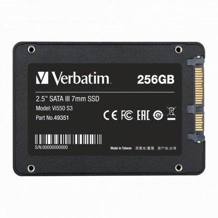 SSD Interní Verbatim Vi550, 49351, 256GB, černý, 560 MB/s-R, SATA III, 460 MB/s-W