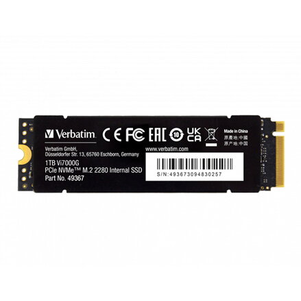 SSD Interní Verbatim Vi7000G M.2, 49367, 1000GB, černý, 7400 MB/s-R, NVMe, 5500 MB/s-W