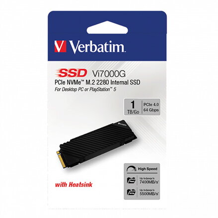 SSD Interní Verbatim Vi7000G M.2, 49367, 1000GB, černý, 7400 MB/s-R, NVMe, 5500 MB/s-W