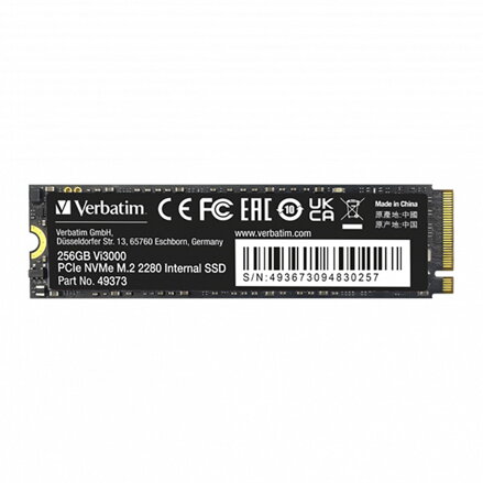 SSD Interní Verbatim Vi3000 M.2, 49373, 256GB, černý, 3300 MB/s-R, NVMe, 1300 MB/s-W