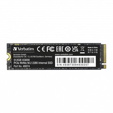 SSD Interní Verbatim Vi3000 M.2, 49374, 512GB, černý, 3300 MB/s-R, NVMe, 2500 MB/s-W