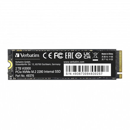 SSD Interní Verbatim Vi3000 M.2, 49376, 2000GB, černý, 3300 MB/s-R, NVMe, 3000 MB/s-W