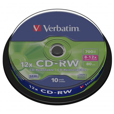 Verbatim CD-RW, 43480, DataLife PLUS, 10-pack, 700MB, Advanced Serl, 8-12x, 80min., 12cm, Scratch Resistant, bez možnosti potisku,