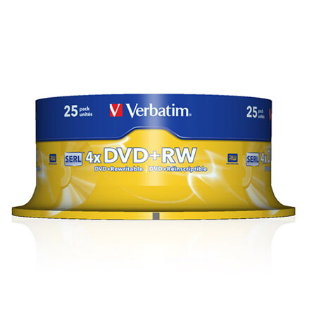Verbatim DVD+RW, Matt Silver, 43489, 4.7GB, 4x, spindle, 25-pack, bez možnosti potisku, 12cm, pro archivaci dat