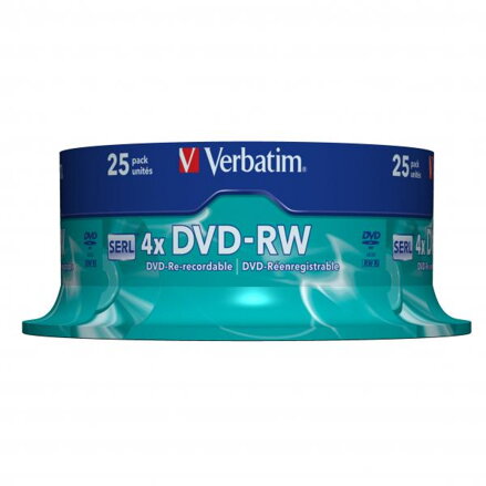 Verbatim DVD-RW, Matt Silver, 43639, 4.7GB, 4x, spindle, 25-pack, bez možnosti potisku, 12cm, pro archivaci dat