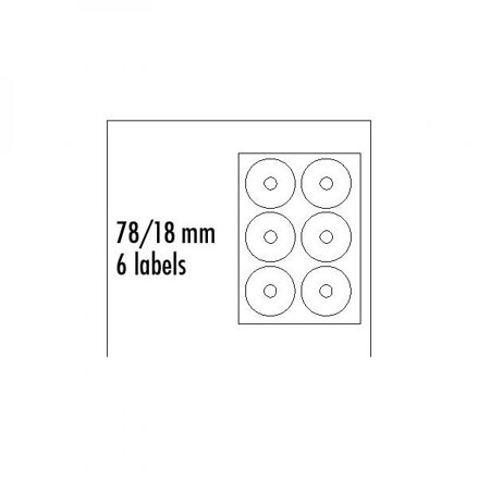 Logo etikety na CD 78/18mm, A4, matné, bílé, 6 etiket, 140g/m2, baleno po 10 ks, pro inkoustové a laserové tiskárny