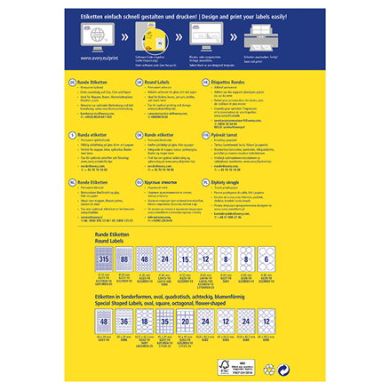 Avery Zweckform etikety 60mm, A4, bílé, 12 etiket, baleno po 10 ks, L3416-10, pro laserové a inkoustové tiskárny, kopírky
