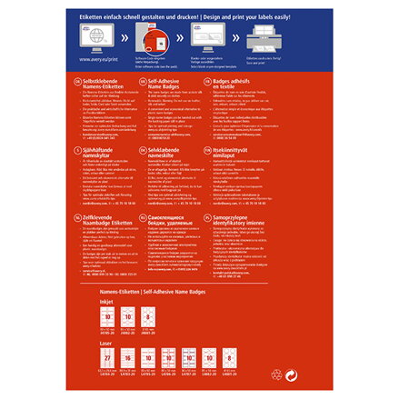 Avery Zweckform jmenovky 80mm x 50mm, A4, bílé, 10 etiket, samolepicí, baleno po 20 ks, L4785-20, pro laserové tiskárny
