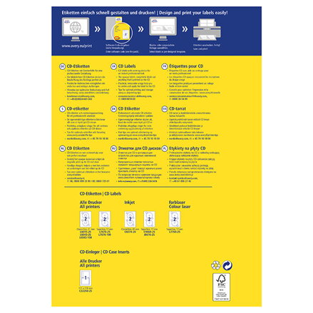 Avery Zweckform etikety na CD 117/41mm, A4, matné, bílé, 2 etikety, baleno po 25 ks, pro inkoustové a laserové tiskárny
