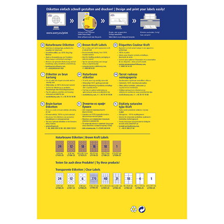 Avery Zweckform etikety 63.5mm x 42.3mm, A4, přírodně hnědé, 18 etiket, baleno po 25 ks, L7103-25, pro laserové a inkoustové tiská