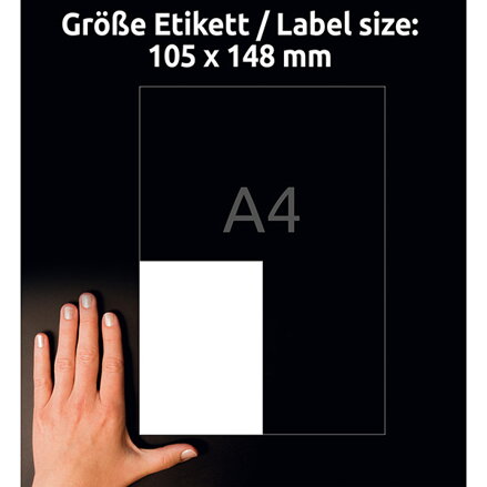 Avery Zweckform etikety 105mm x 148mm, A4, bílé, 4 etikety, s vysokou lepivostí, baleno po 20 ks, L7876-20, pro laserové a inkoust