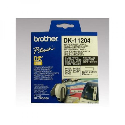 Brother papírové štítky 17mm x 54mm, bílá, 400 ks, DK11204, pro tiskárny řady QL